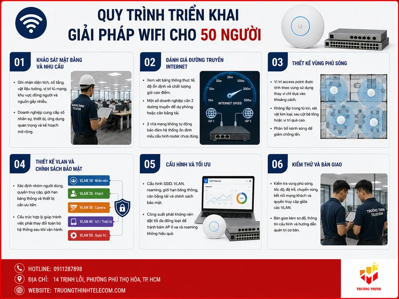Quy trình triển khai giải pháp wifi cho 50 người