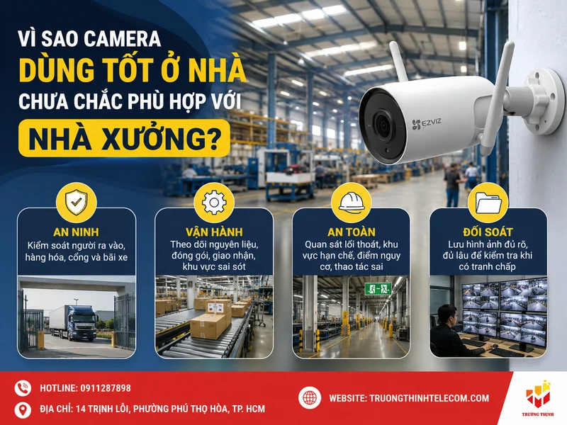 Vì sao camera dùng tốt ở nhà chưa chắc phù hợp với nhà xưởng?